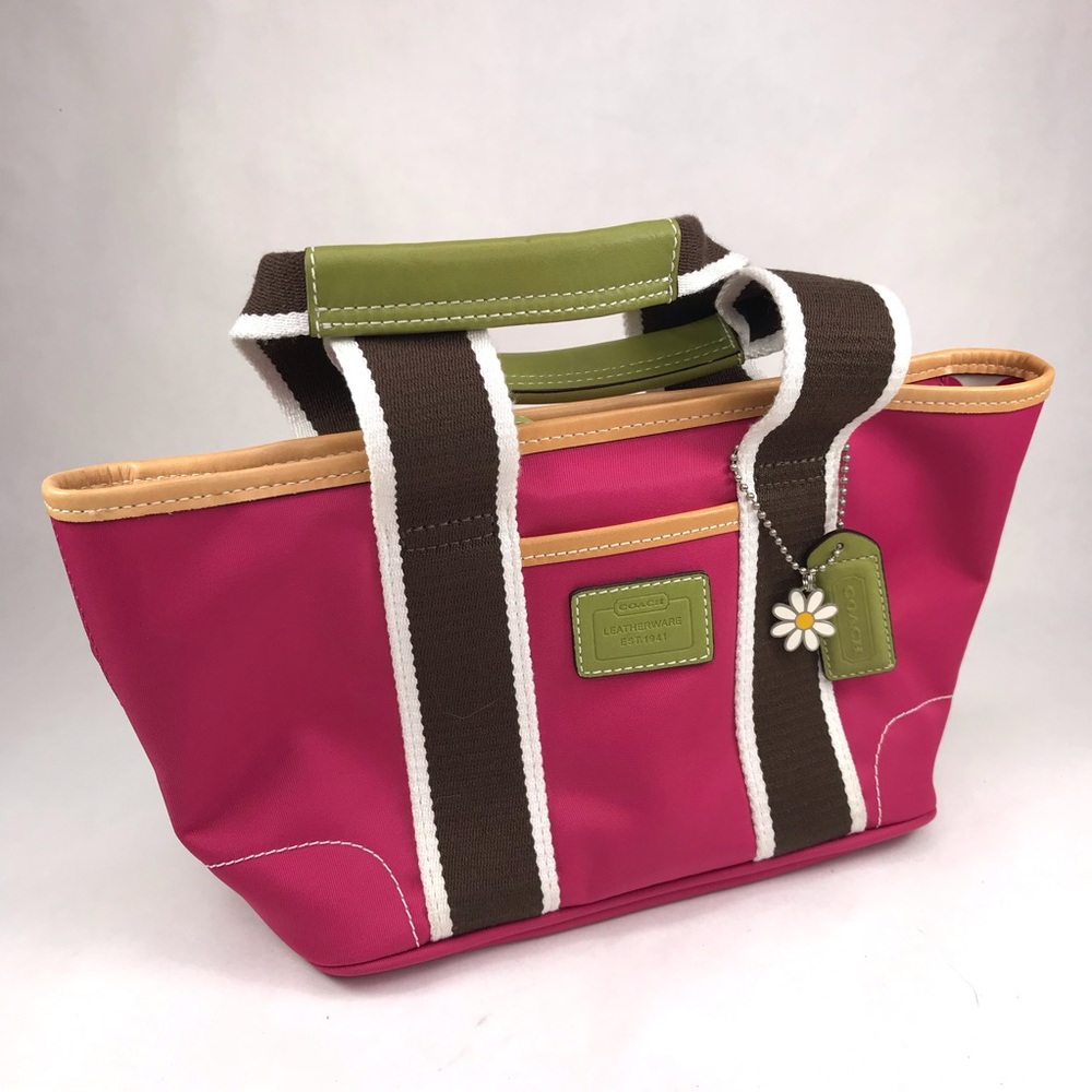 COACH Mini Hamptons Pink Canvas Daisy Tote Bag Weekender Signature C  6260